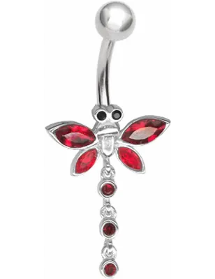 Piercing nombril Libellule Crystal Swarovski Rouge