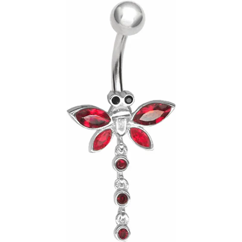 Piercing nombril Libellule Crystal Swarovski Rouge