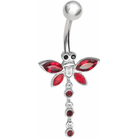 Piercing nombril Libellule Crystal Swarovski Rouge