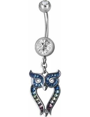 Piercing nombril hibou Crystal Swarovski bleu