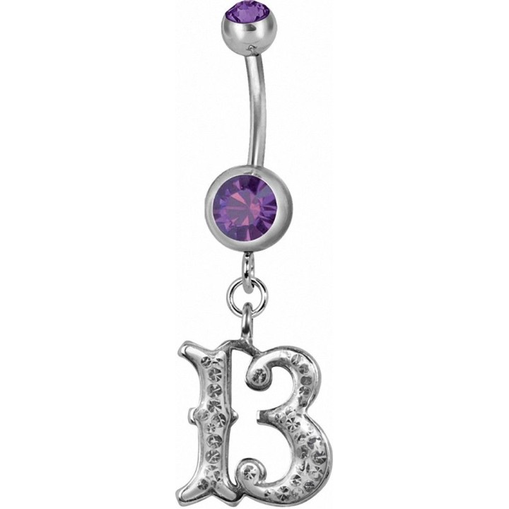 Piercing nombril chiffre 13 Swarovski violet