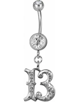 Piercing nombril chiffre 13 Swarovski blanc