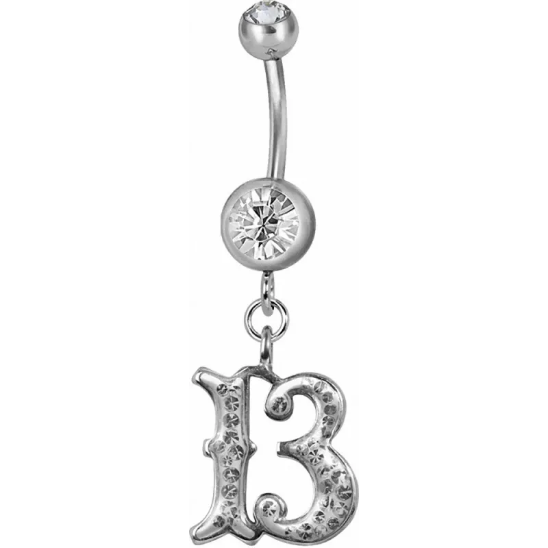 Piercing nombril chiffre 13 Swarovski blanc
