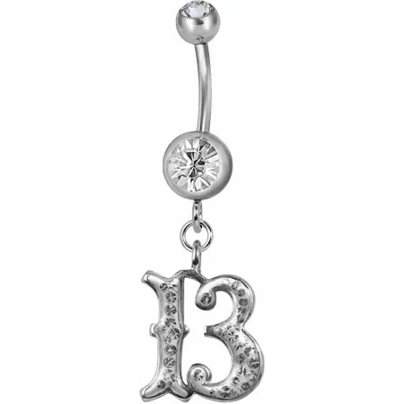 Piercing nombril chiffre 13 Swarovski blanc