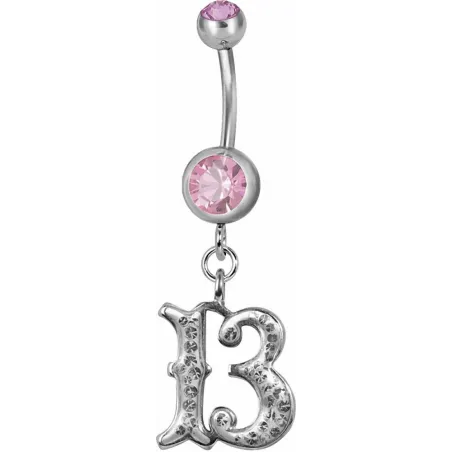 Piercing nombril chiffre 13 Swarovski rose