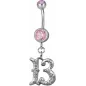 Piercing nombril chiffre 13 Swarovski rose