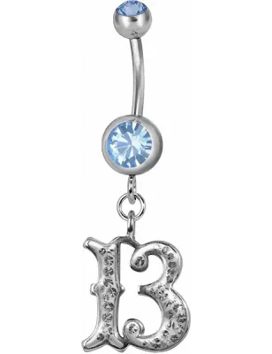 Piercing nombril chiffre 13 Swarovski bleu clair