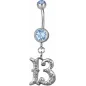 Piercing nombril chiffre 13 Swarovski bleu clair
