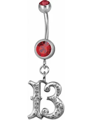 Piercing nombril chiffre 13 Swarovski rouge