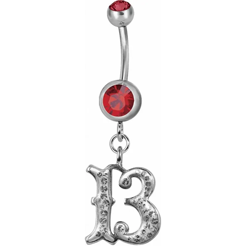 Piercing nombril chiffre 13 Swarovski rouge