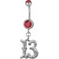 Piercing nombril chiffre 13 Swarovski rouge
