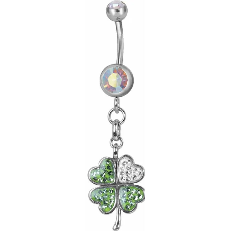 Piercing nombril trèfle Swarovski aurore boréale
