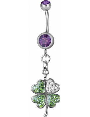 Piercing nombril trèfle Swarovski violet