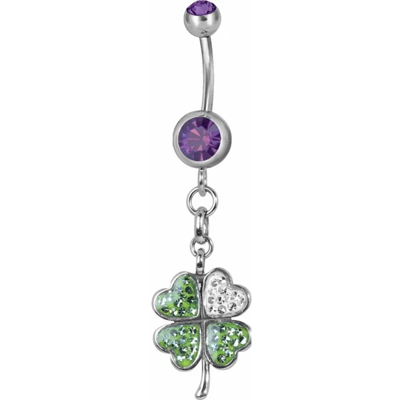Piercing nombril trèfle Swarovski violet