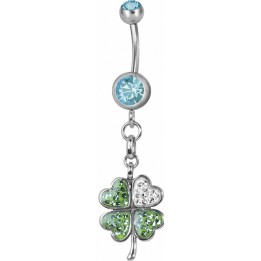 Piercing nombril trèfle Swarovski turquoise