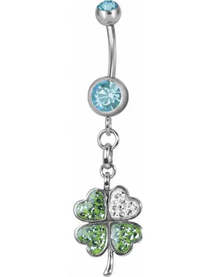 Piercing nombril trèfle Swarovski turquoise