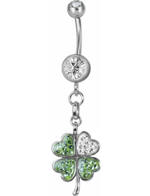 Piercing nombril trèfle Swarovski blanc