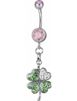 Piercing nombril trèfle Swarovski fuchsia