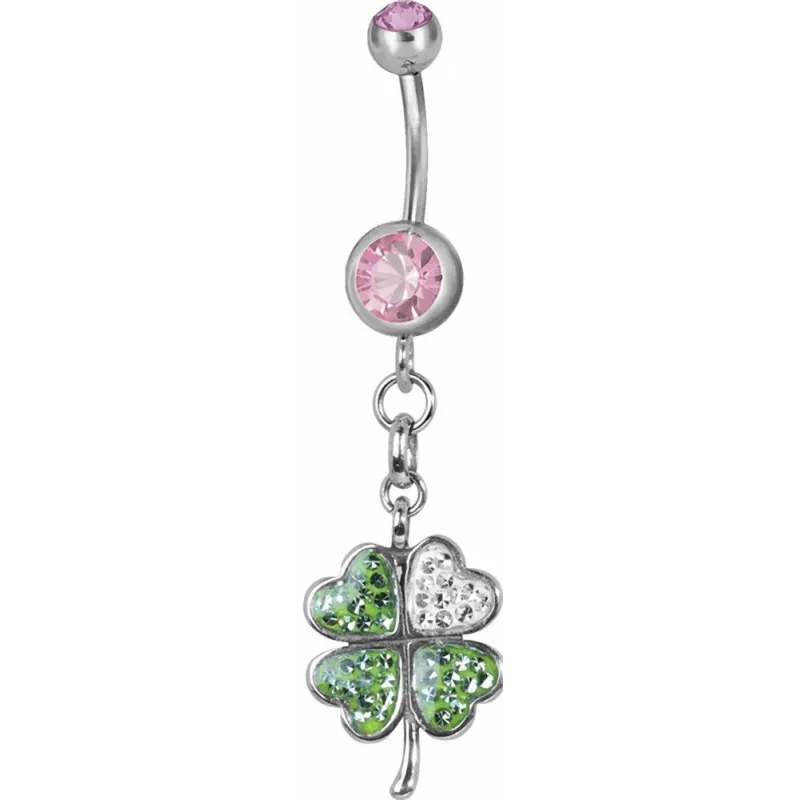 Piercing nombril trèfle Swarovski fuchsia