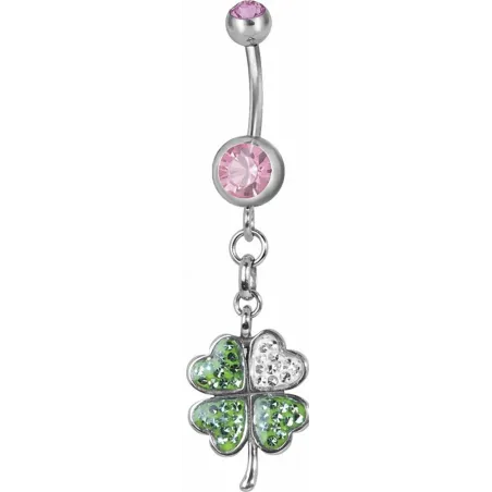 Piercing nombril trèfle Swarovski fuchsia