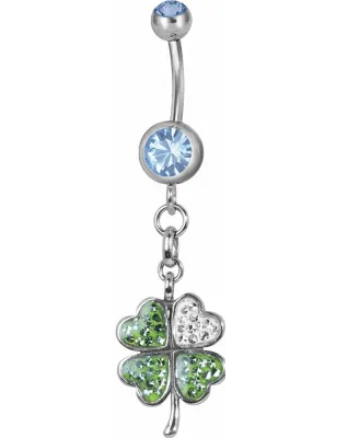 Piercing nombril trèfle Swarovski bleu clair