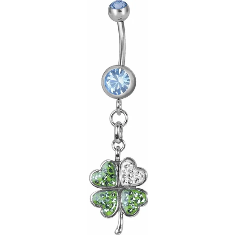 Piercing nombril trèfle Swarovski bleu clair