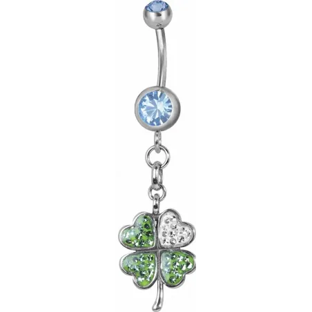 Piercing nombril trèfle Swarovski bleu clair