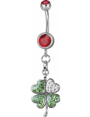 Piercing nombril trèfle Swarovski rouge