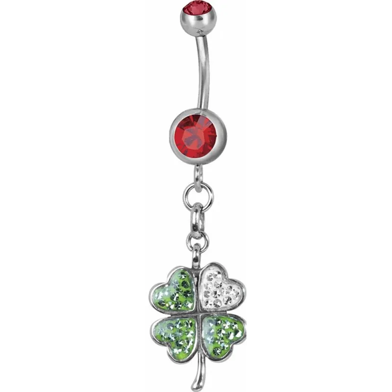 Piercing nombril trèfle Swarovski rouge