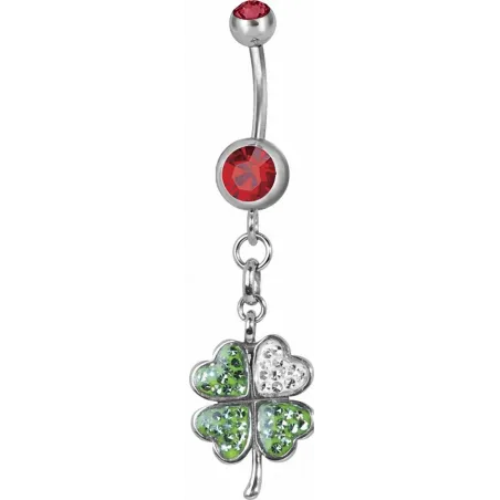 Piercing nombril trèfle Swarovski rouge