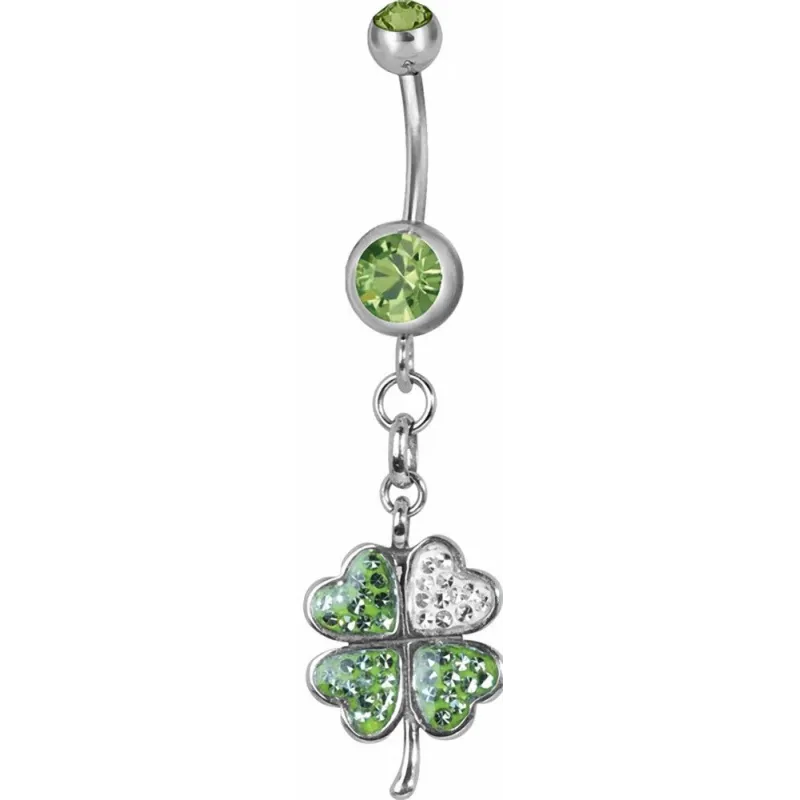 Piercing nombril trèfle Swarovski vert