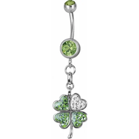 Piercing nombril trèfle Swarovski vert