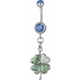 Piercing nombril trèfle Swarovski bleu