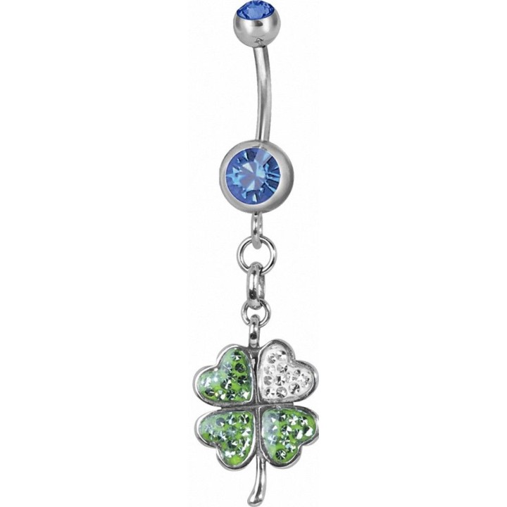 Piercing nombril trèfle Swarovski bleu