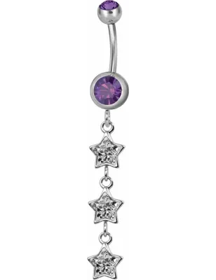 Piercing nombril triple étoile Swarovski violet