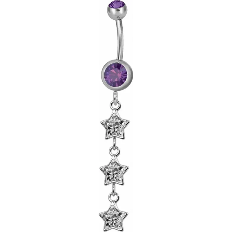 Piercing nombril triple étoile Swarovski violet