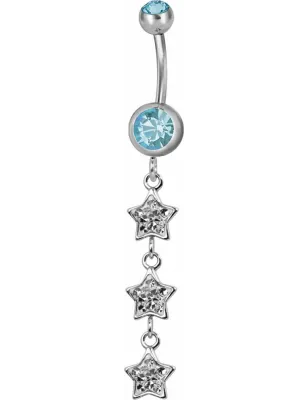 Piercing nombril triple étoile Swarovski turquoise