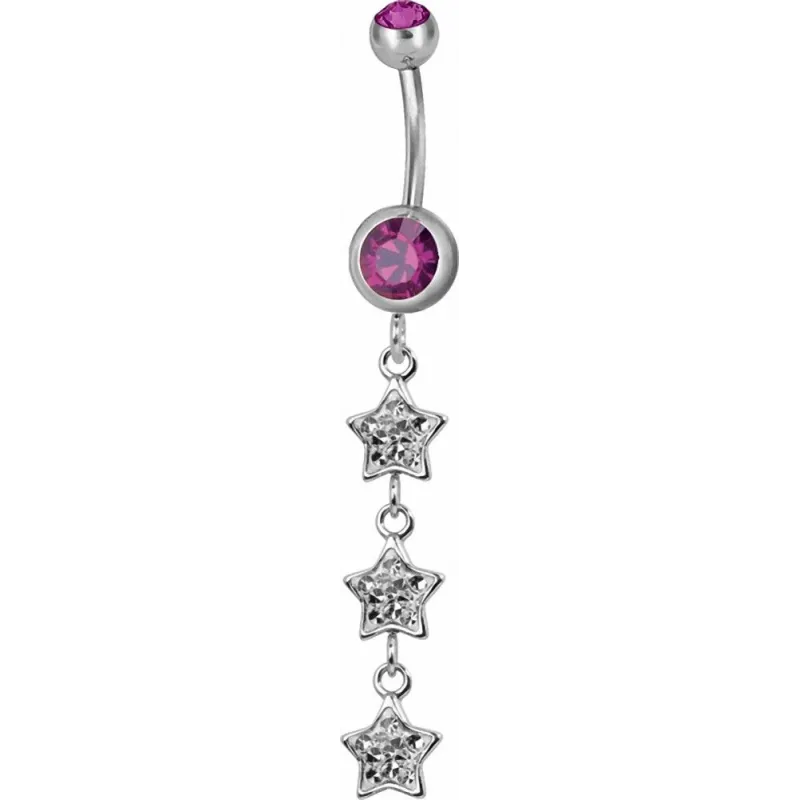Piercing nombril triple étoile Swarovski fuchsia