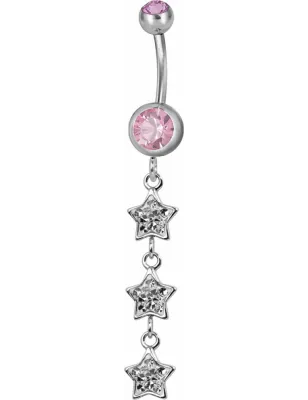Piercing nombril triple étoile Swarovski rose