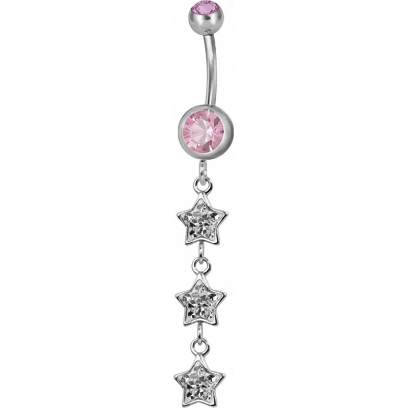 Piercing nombril triple étoile Swarovski rose