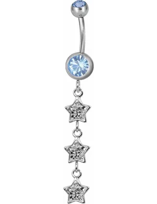Piercing nombril triple étoile Swarovski bleu clair