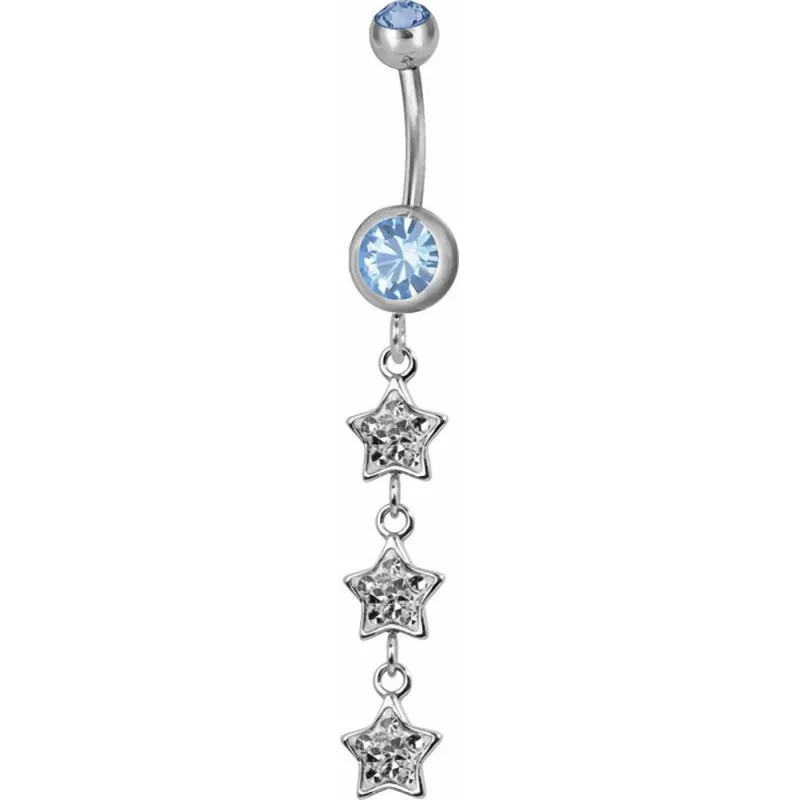 Piercing nombril triple étoile Swarovski bleu clair