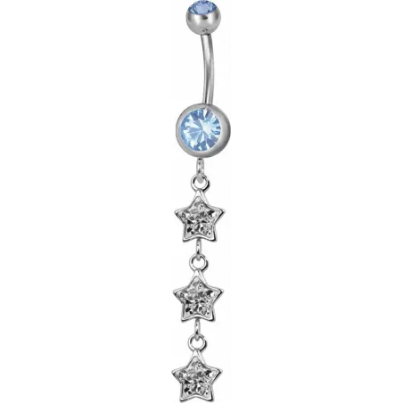 Piercing nombril triple étoile Swarovski bleu clair