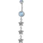 Piercing nombril triple étoile Swarovski bleu clair