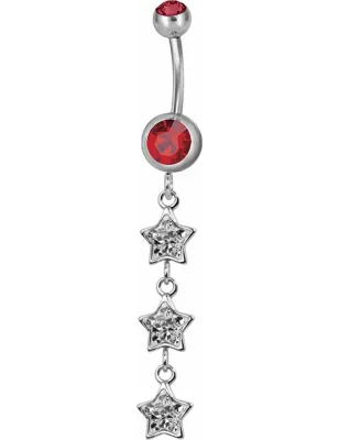 Piercing nombril triple étoile Swarovski rouge