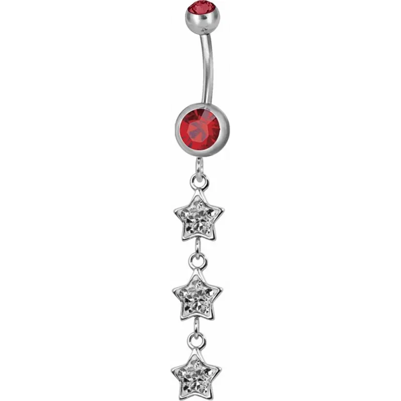 Piercing nombril triple étoile Swarovski rouge