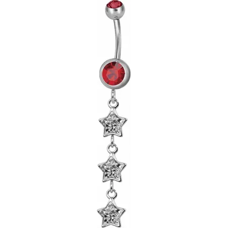 Piercing nombril triple étoile Swarovski rouge