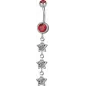Piercing nombril triple étoile Swarovski rouge