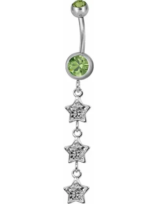 Piercing nombril triple étoile Swarovski vert