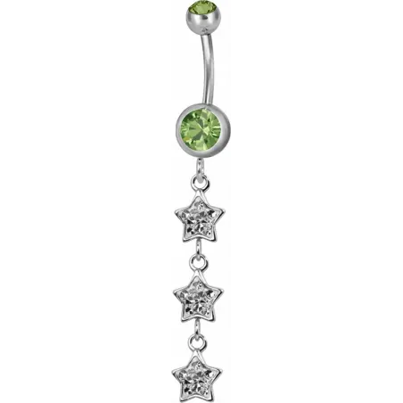 Piercing nombril triple étoile Swarovski vert